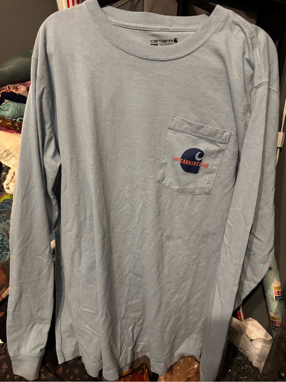 Carhartt Men’s Long-Sleeve Pocket T-Shirt - Light Blue XL Tall